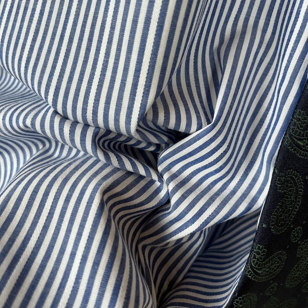 古着 日本製 ネクタイシャツ ダブルカフス ストライプ ペイズリー シルク 青 白 紺 L セット売り コーデ売り カッターシャツ ワイシャツ