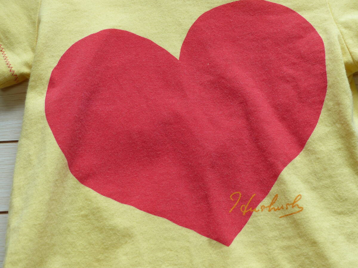 hushush HusHush T-shirt Heart yellow yellow color × red USED!! postage 180 jpy!!