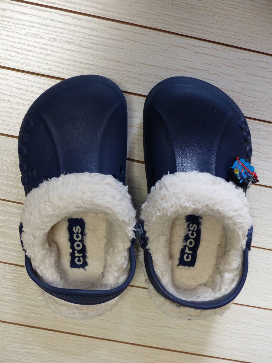 CROCS クロックス スリッポン サンダル 機関車トーマス ジビッツ付き 紺 ネイビー USED!! 送料３５０円 !!_画像3