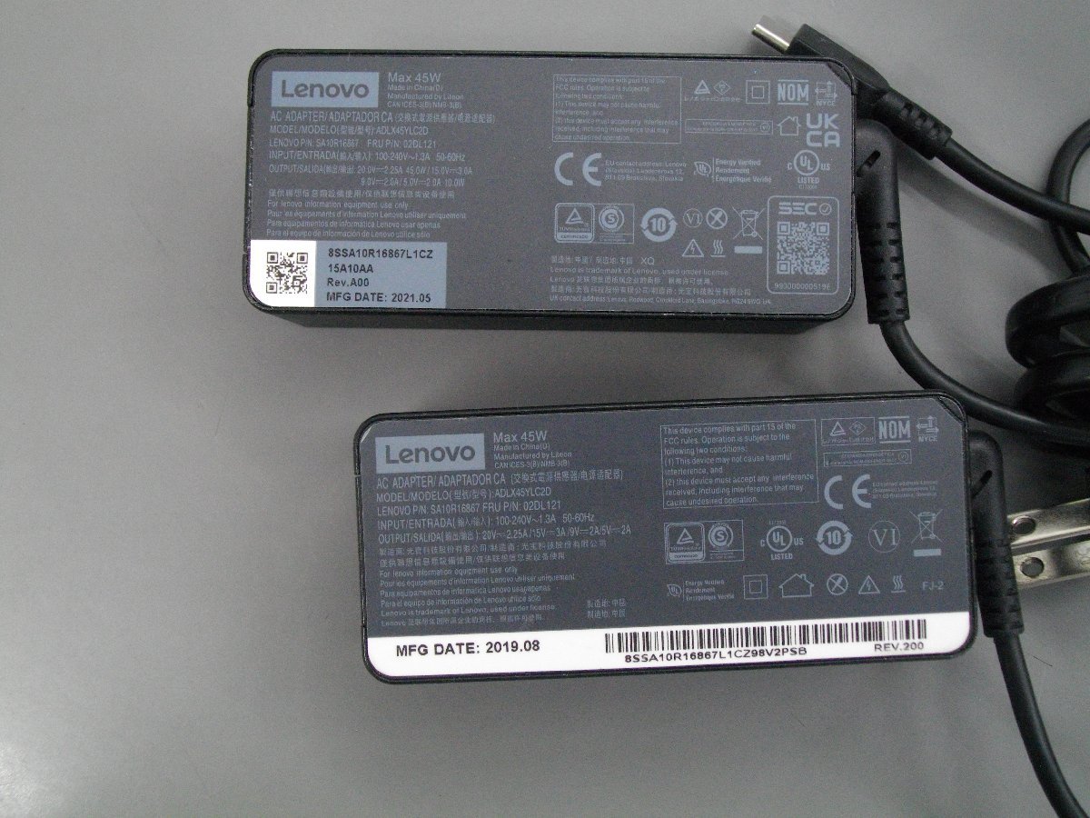 Lenovo ThinkPad用 45W Type-C AC ADPTER 2個SET ADLX45YLC2D 02DL121 動作OK 97820_画像2