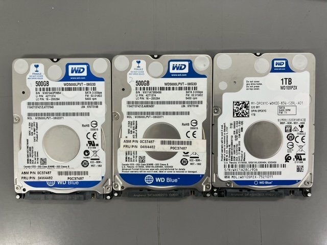 WD 2.5' 1TB 1個/500GB 2個 5400RPM 7mm SATA HDD フォーマット済み 97823_画像1