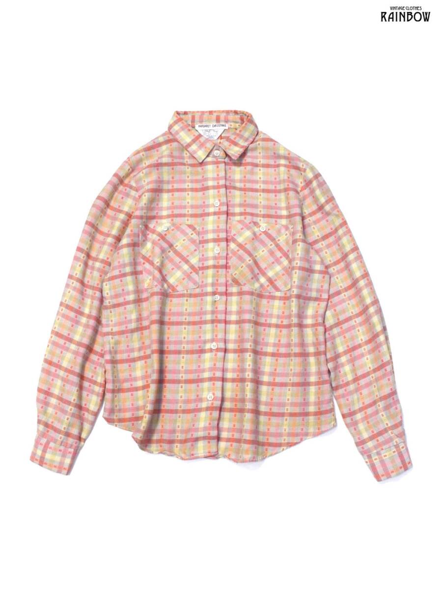 古着 MARGARET CHRISTMAS アメリカ製 チェック柄 コットン 長袖 シャツ ピンク (ttu2402002)