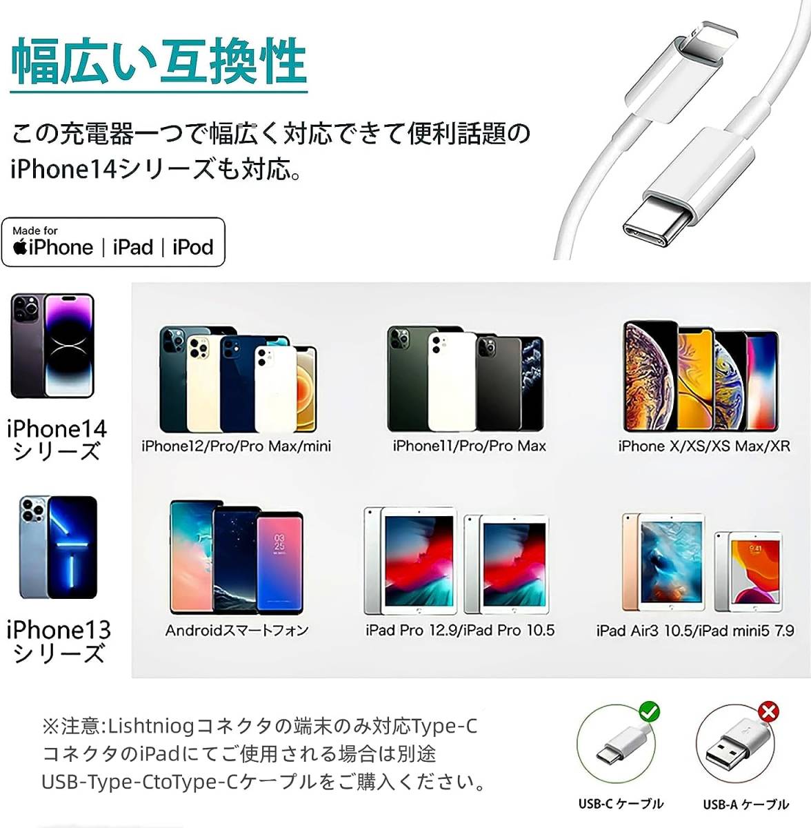 iPhone充電器 20W PD 急速充電 type-c PD充電器 2m USB-C電源アダプタ タイプc 充電器