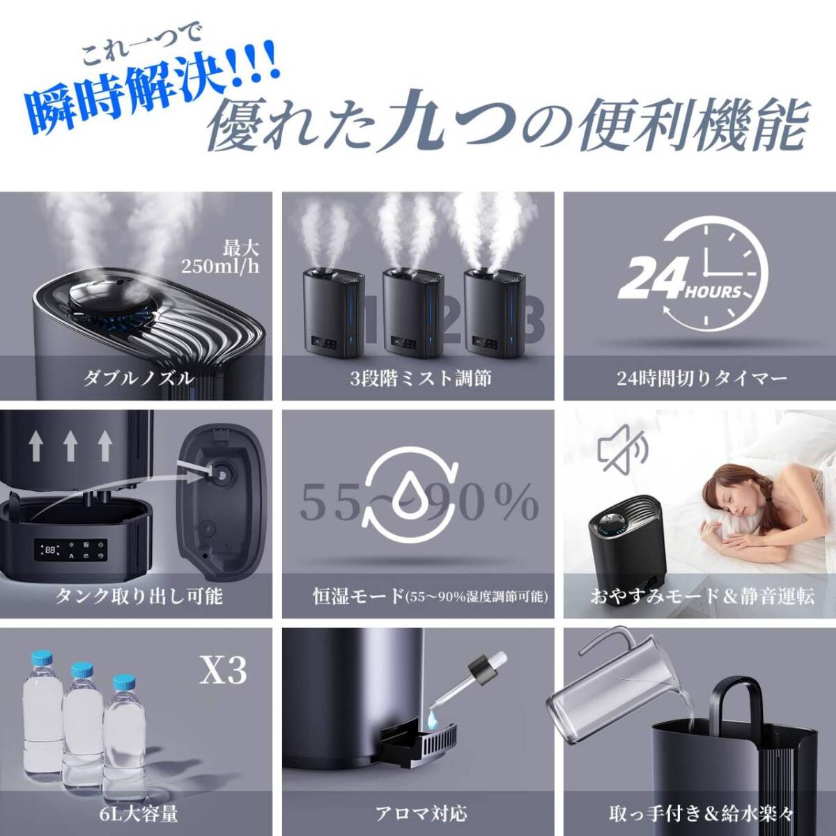 アロマオイルを使ってリラックスできるおしゃれな卓上加湿器 42時間連続稼働_画像8