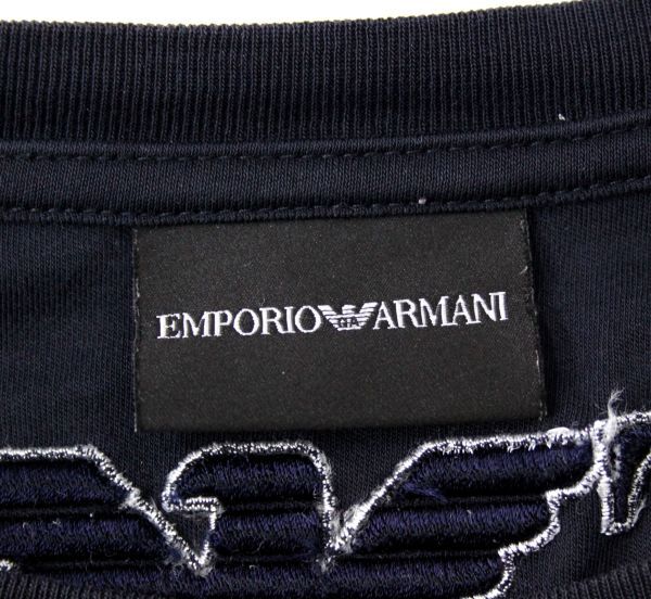 ●美品 エンポリオアルマーニ EMPORIO ARMANI カットソー Tシャツ USAサイズXLサイズ 長袖 綿 黒濃紺 ネイビー 服 F4535_画像6