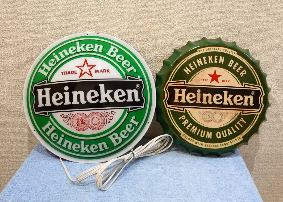 ①ハイネケン Heineken LED看板灯 ②ブリキ製看板のセットの画像1