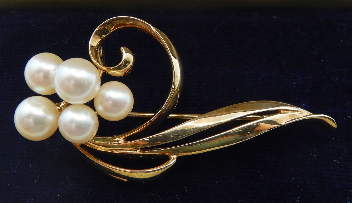 【即納】 総重量8.1g ゴールド K14 ブローチ 本真珠 MIKIMOTO☆ミキモト パール brooch☆Z0307762 Perl Vintage 美品☆御木本 約6~6.9mm その他