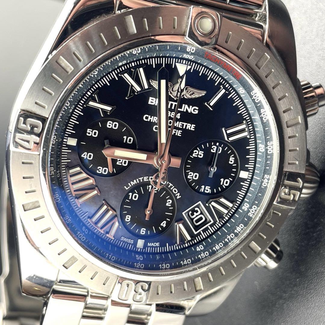 c335 “ブレス新品磨き済“【ブライトリング】 “神秘のガラス” BREITLING クロノマット44 MOP 500限定 ブラックシェル ローマン AB01153