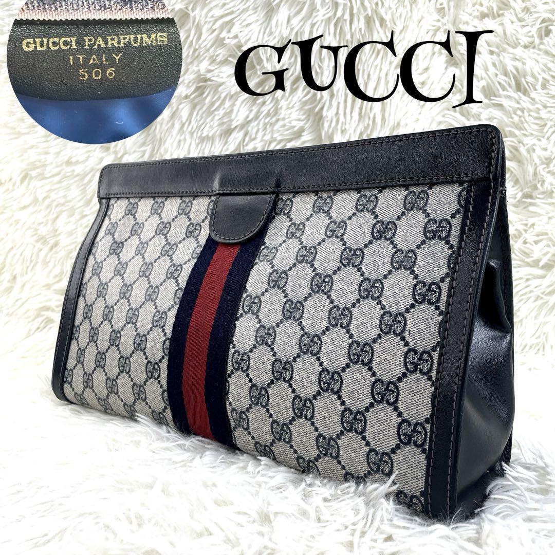 c363 “外観美品”希少”【オールドグッチ】OLD GUCCI シェリーライン GGスプリーム クラッチバッグ PVC Italy イタリア  パフューム レザー