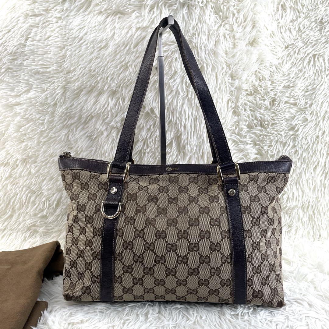 c360【グッチ】GUCCI ショルダー トート バッグ アビー GG キャンバス ブラウン A4 PC 保存袋 金具 肩かけ 肩掛け 鞄 bag_画像2