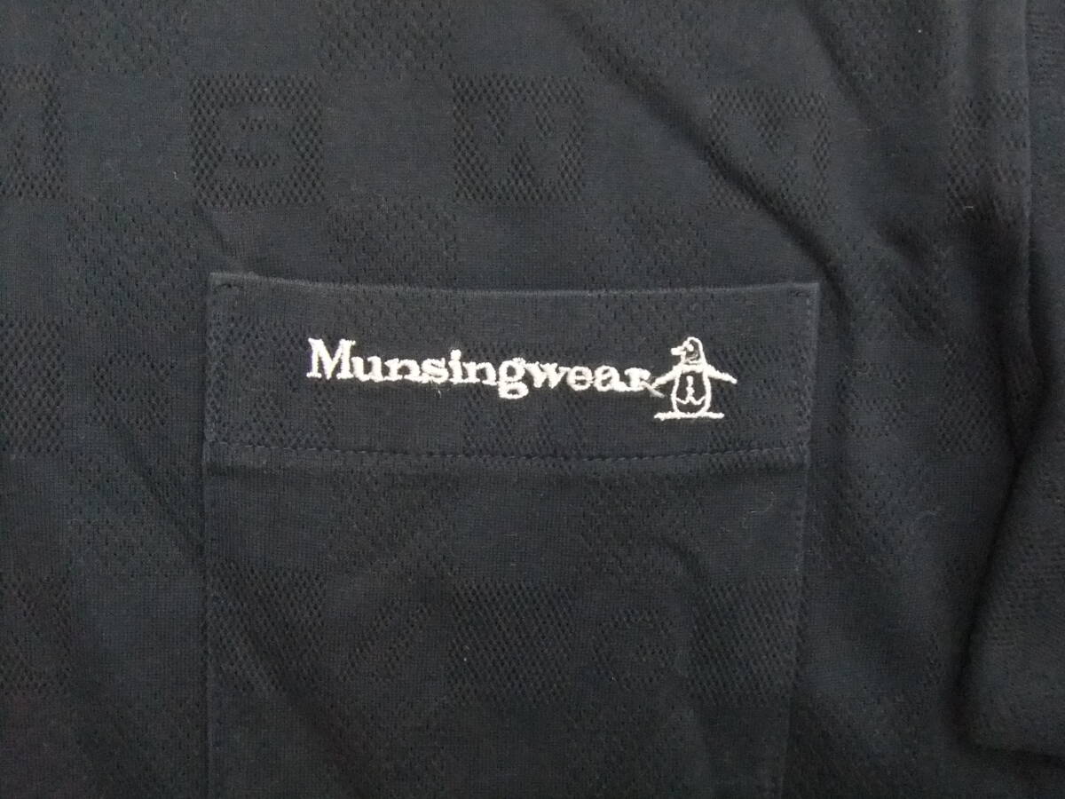 Munsingwear マンシング◆M◆文字総柄ロゴ刺繍＆文字刺繍コットン素材ストレッチ長袖ポロシャツ◆㈱デサント 日本製 美品_画像4