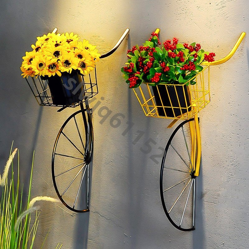 自転車型のプランターラック 壁装飾 ハンギングプランター 壁掛け フラワーポット ウォールポケット ガーデンバスケット おしゃれ ゴールド_画像1