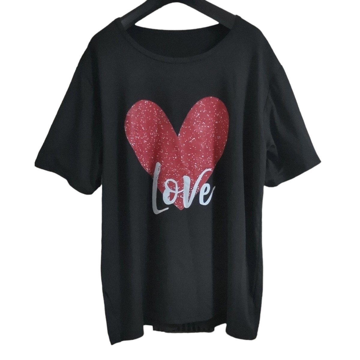 大きいサイズ レディース トップス 半袖 Tシャツ ハート love カジュアル ヒップホップ ストリート ゴシック 黒 オーバーサイズ XL 3L 4L