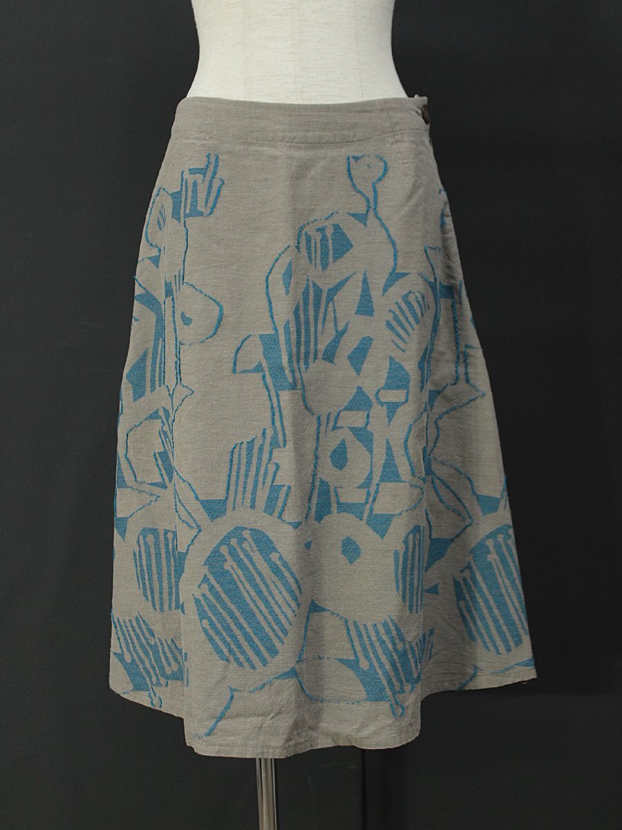  beautiful goods palaspa less .../ cotton 100% total pattern Jaguar do weave midi height skirt ash tea × light blue 3ak812