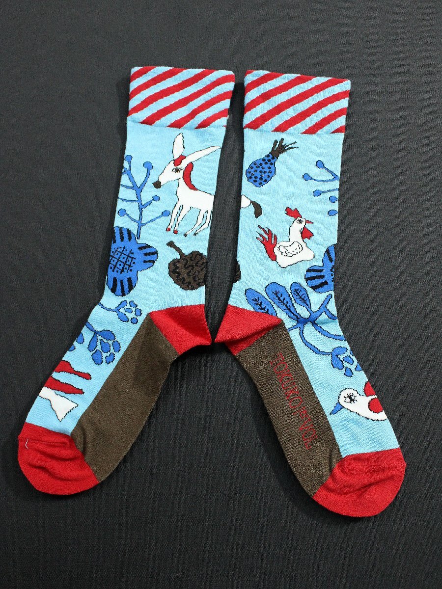  не использовался товар tokko тянуть mi Evo ru хлопок животное окантовка рисунок носки / носки обычная цена 2500 иен бледно-голубой ri831