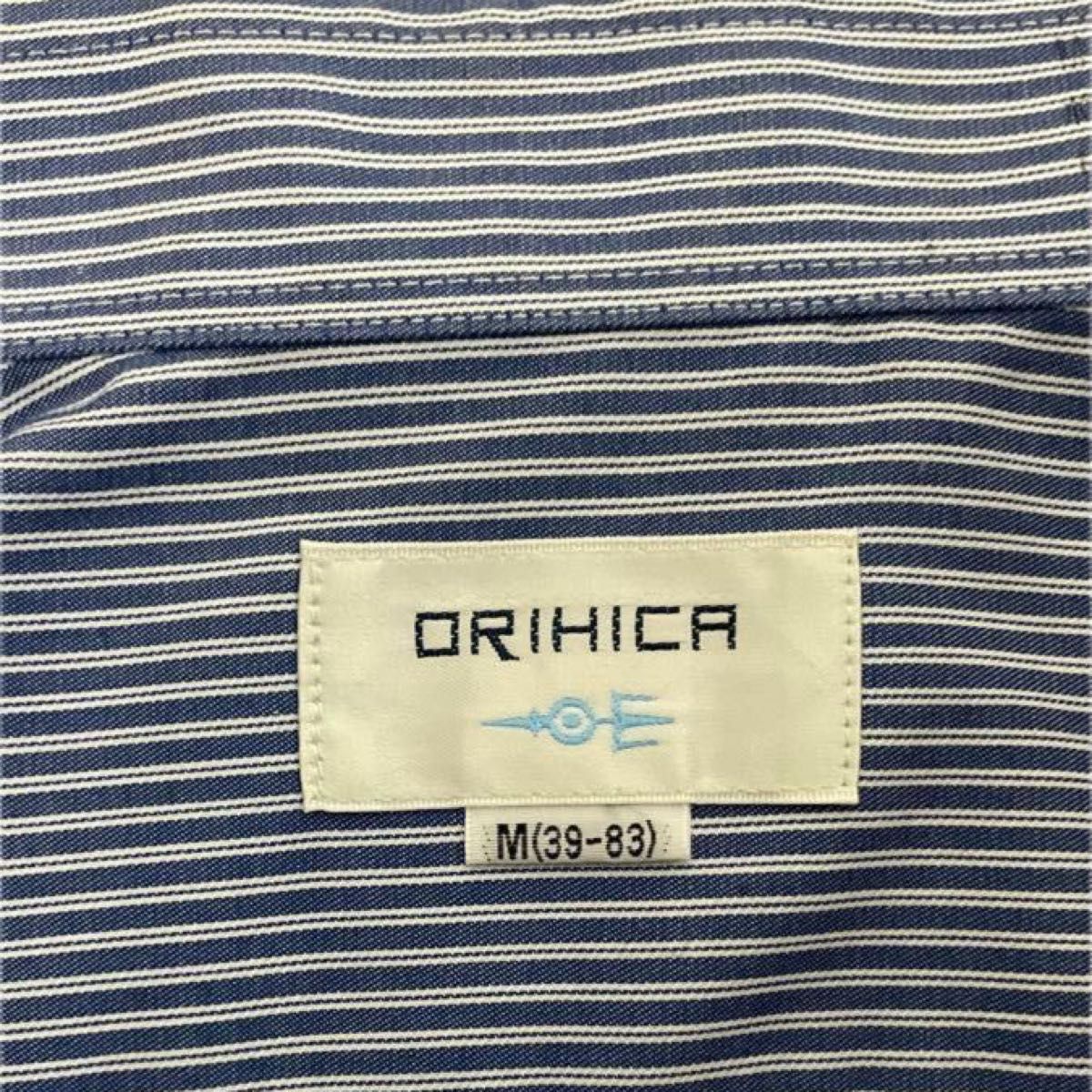 オリヒカ　ORIHICA  ブルー/ホワイト　ボーダーシャツ　Mサイズ