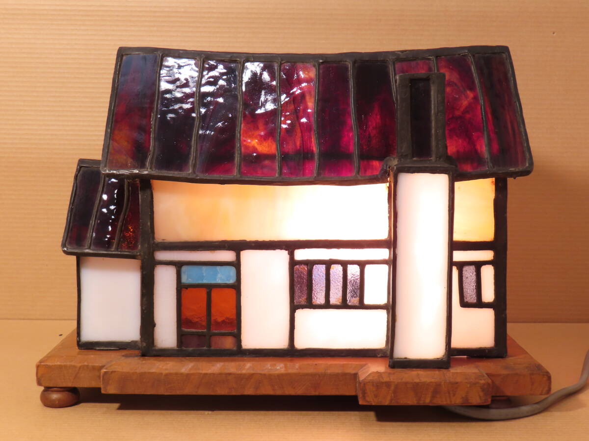 日本製　古いステンドグラス 家型 ランプ ハウス 照明　大正　昭和_画像5