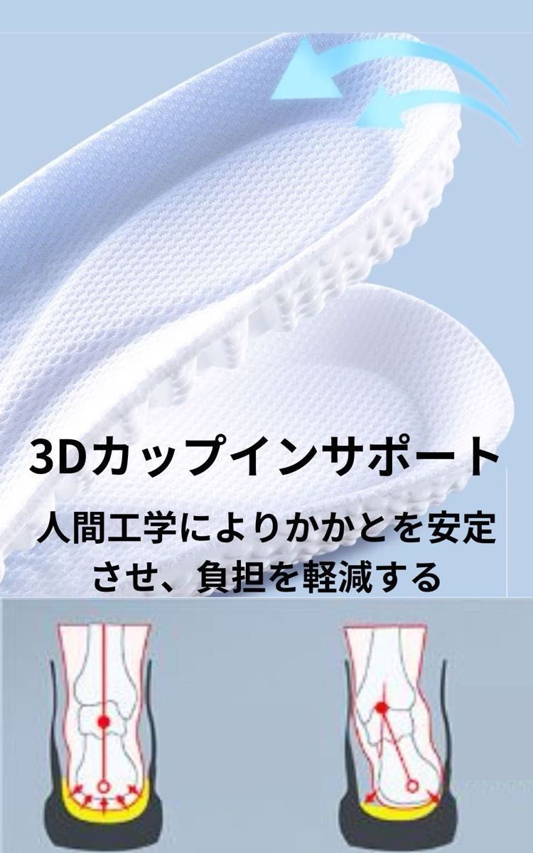 インソール 新型 衝撃吸収 中敷き抗菌 正規品 靴底安定 蒸れない 男女兼用 扁平足 アーチサポート 立ち仕事 ランニング靴