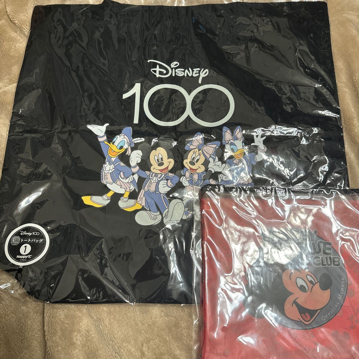 Happyくじ disney 100 ディズニー D賞　トートバッグ　E賞　フラットポーチ　ミッキー　ミニー_画像1