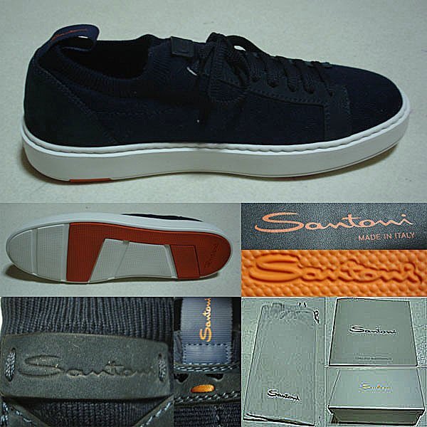 * new goods genuine article [ sun to-ni*Santoni] functionality . superior modern sport! Technica ru cotton & original leather sneakers / shoes dark blue × white 27.0 degree 8.0