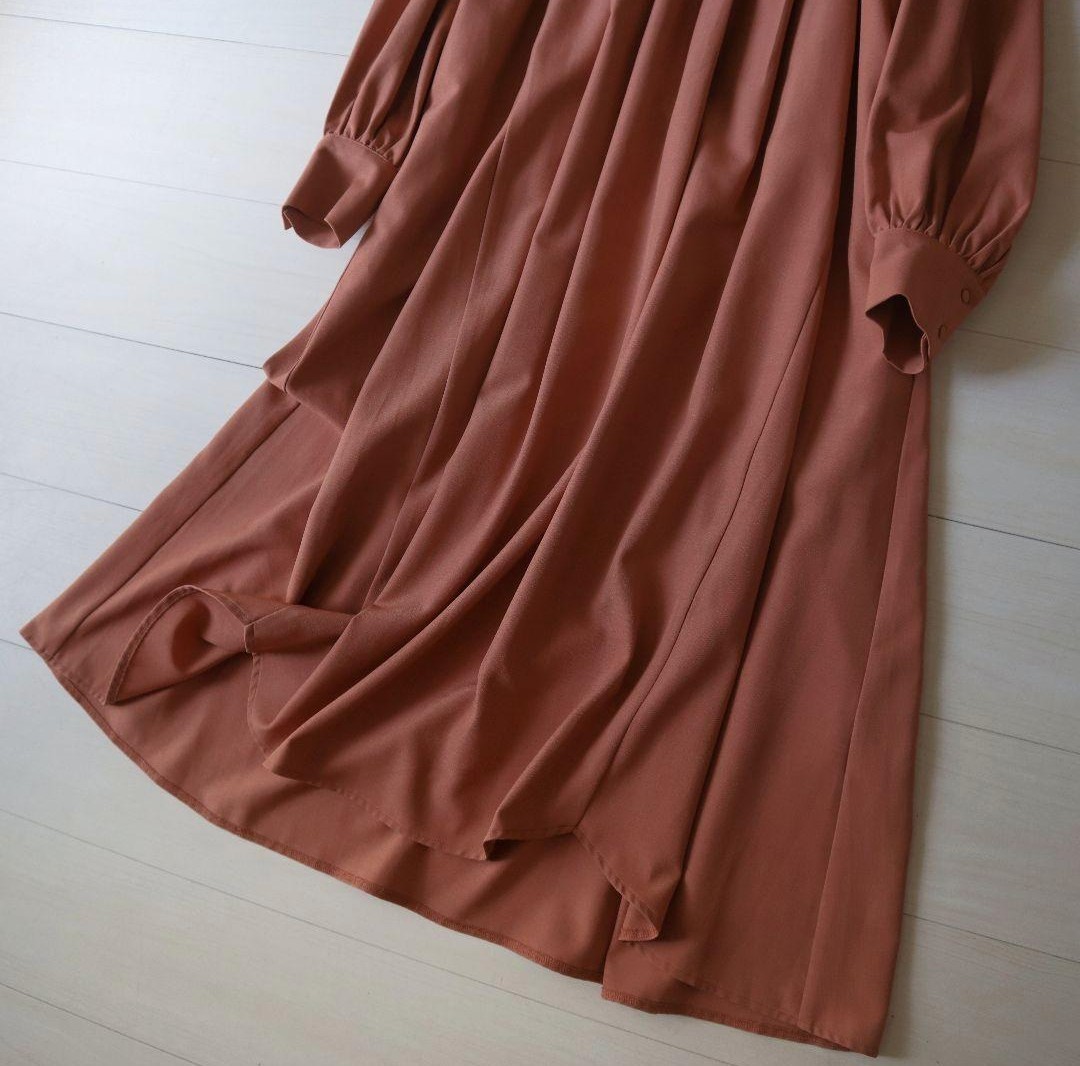  spring color terra‐cotta sombreness pi-chi pink brilliant stylish Nano Universe beautiful Silhouette tuck pleat manner long One-piece long sleeve washer bru lavatory possible 