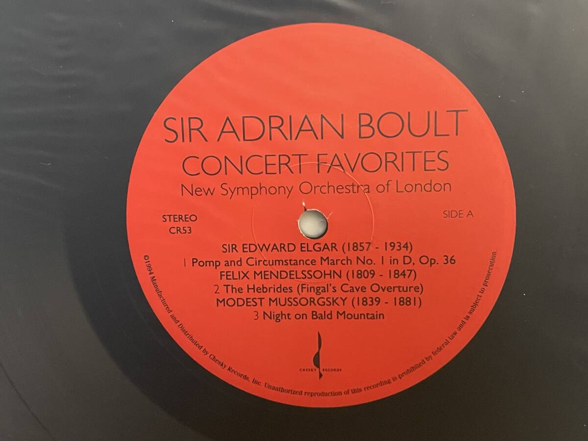 Made in USA Chesky Records SIR ADRIAN BOULT CONCERT FAVORITES New Symphony Orchestra of London HQ-180（重量盤）の画像6