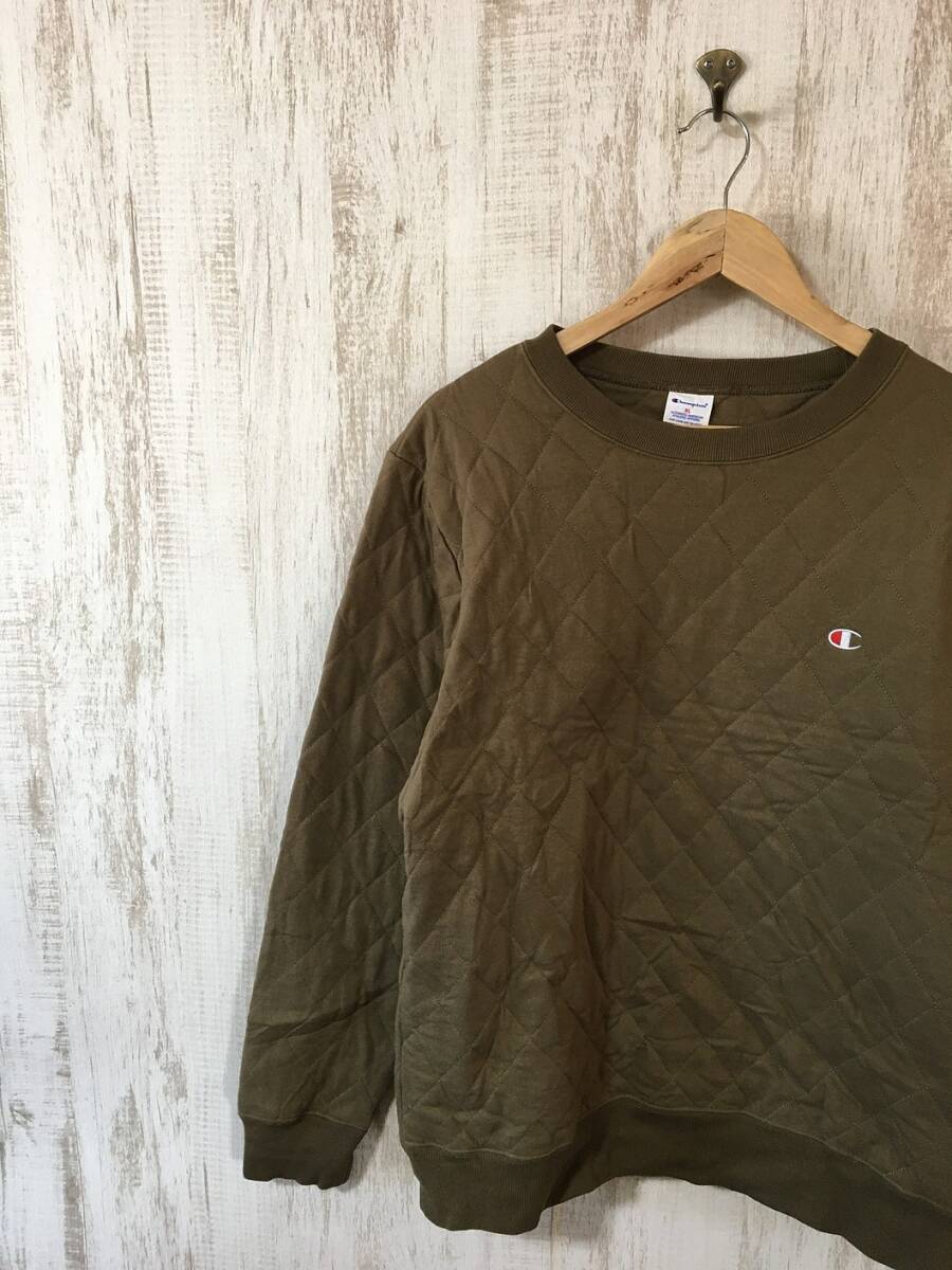 478☆【キルティング トレーナー】champion チャンピオン スウェットシャツ 茶 XL_画像1