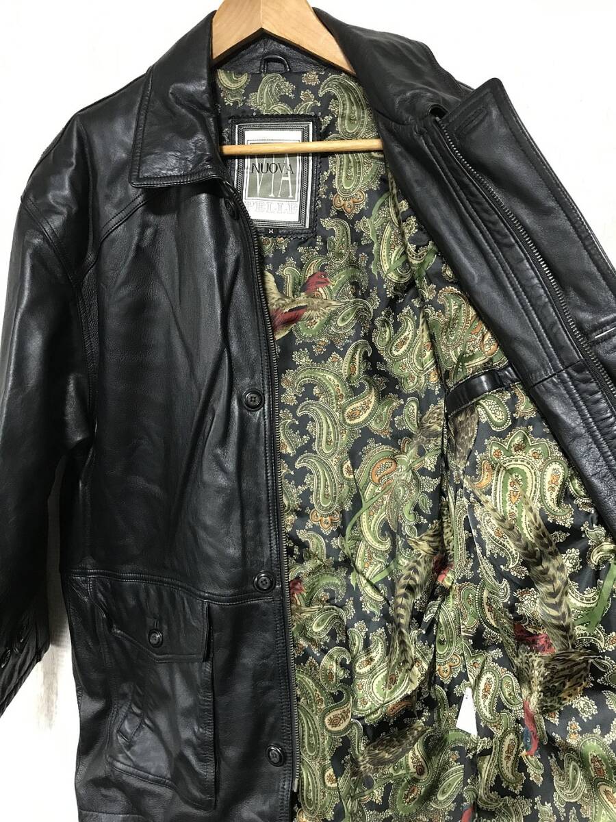 719☆【羊革 ラムレザージャケット】NUOVA VIA ハーフコート 裏地ペイズリー柄 VINTAGE LEATHER M_画像4