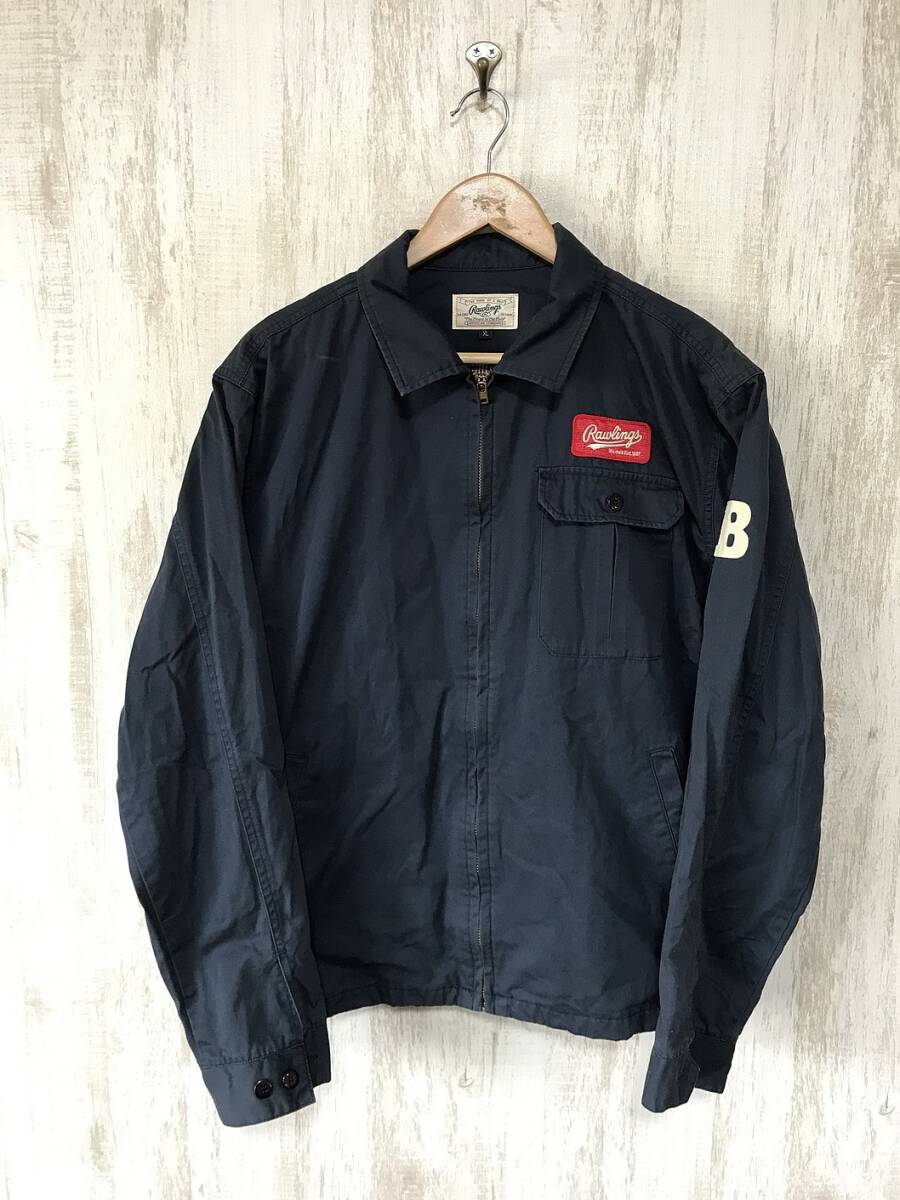 944☆【90s ヴィンテージ ワークジャケット】Rawlings ローリングス アシックス XL 紺_画像2