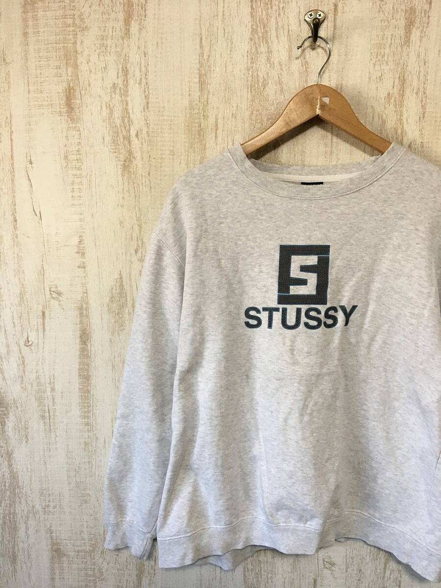 111☆【霜降り スウェットシャツ】STUSSY ステューシー トレーナー グレー L_画像1