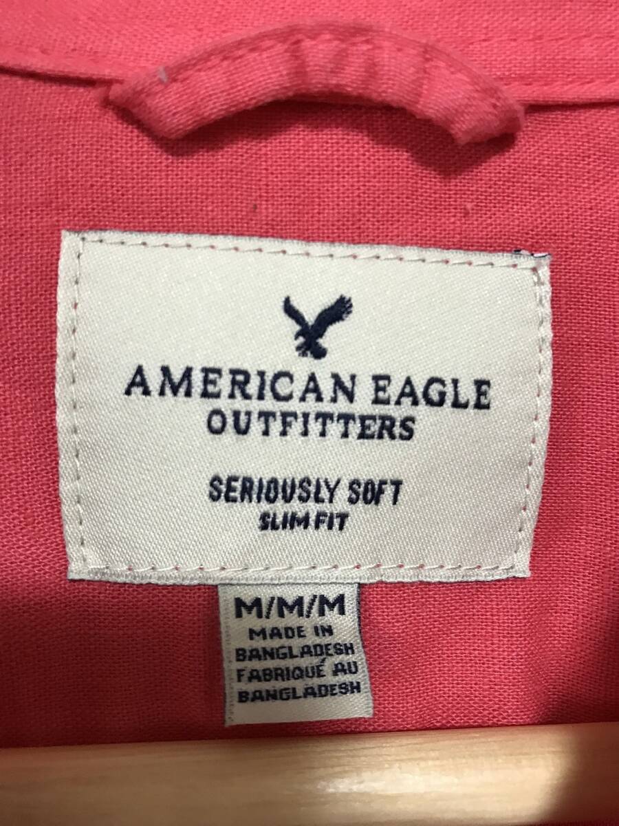 134☆【ボタンダウン リネンシャツ】AMERICAN EAGLE アメリカンイーグル 赤 M_画像4