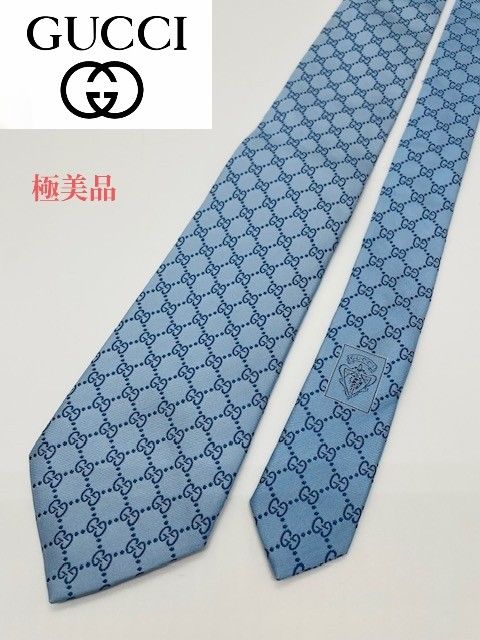 【GUCCI】極美品 グッチ GG柄 ビジネスネクタイ 現行タグ ブルー