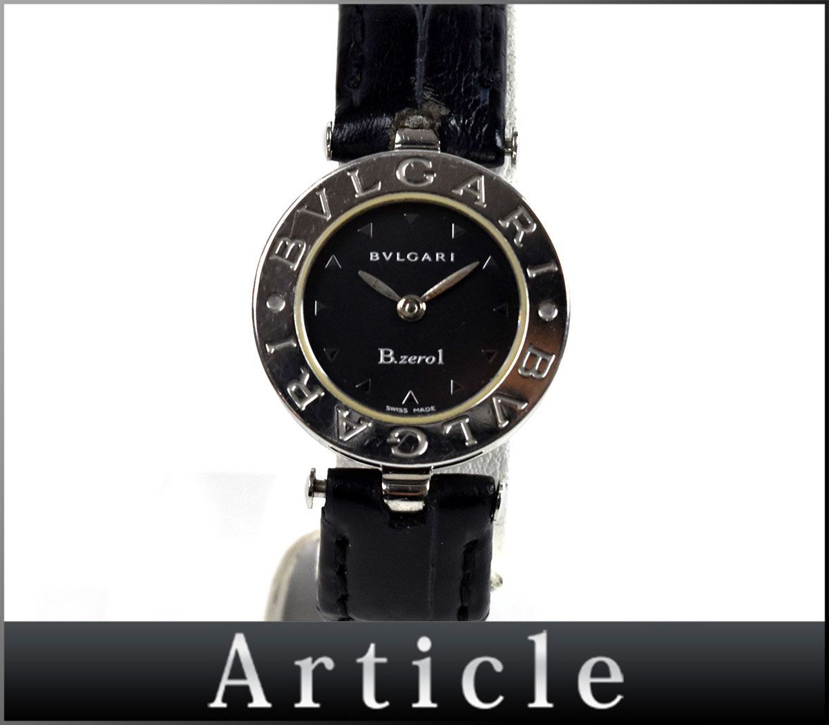 170991□動作確認済 BVLGARI ブルガリ ビーゼロワン 腕時計 クォーツ 2針 BZ22S SS レザー 革 ブラック シルバー レディース/ D