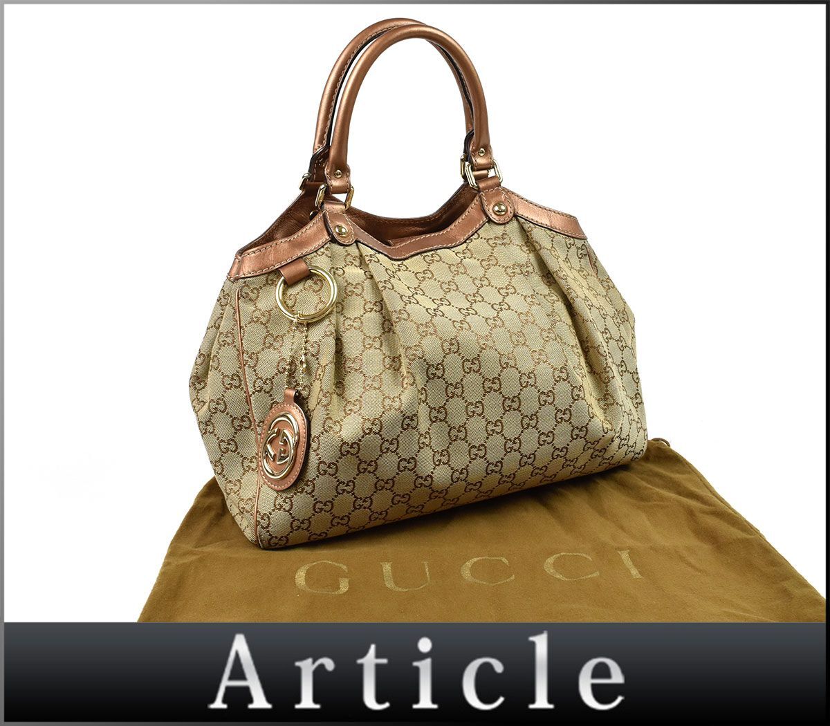 172307◇ GUCCI グッチ スーキー GGキャンバス ハンドバッグ 鞄 211944 レザー ベージュ ブラウン ゴールド金具 レディース/ B_画像1