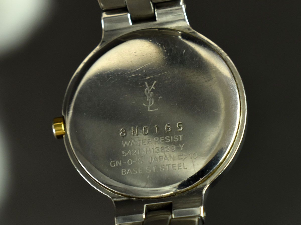 171014□動作確認済 Yves Saint Laurent イヴサンローラン 腕時計 クォーツ 2針 5421-H13839 ブラック ゴールド レディース/ D_画像9