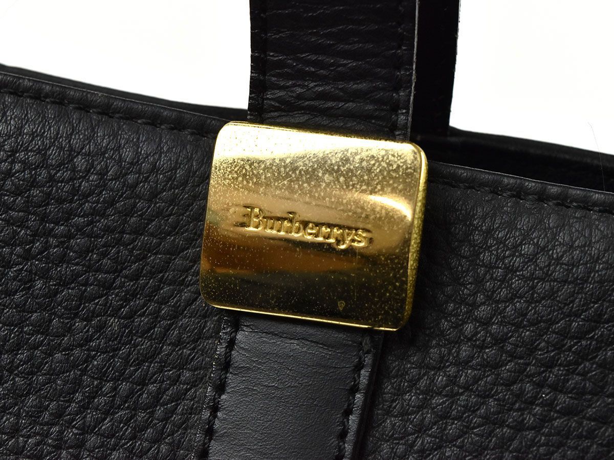 170662〇美品 Burberrys BURBERRY バーバリー トートバッグ ミニトート バッグ ハンドバッグ レザー ブラック ゴールド金具 レディース/ B_画像9