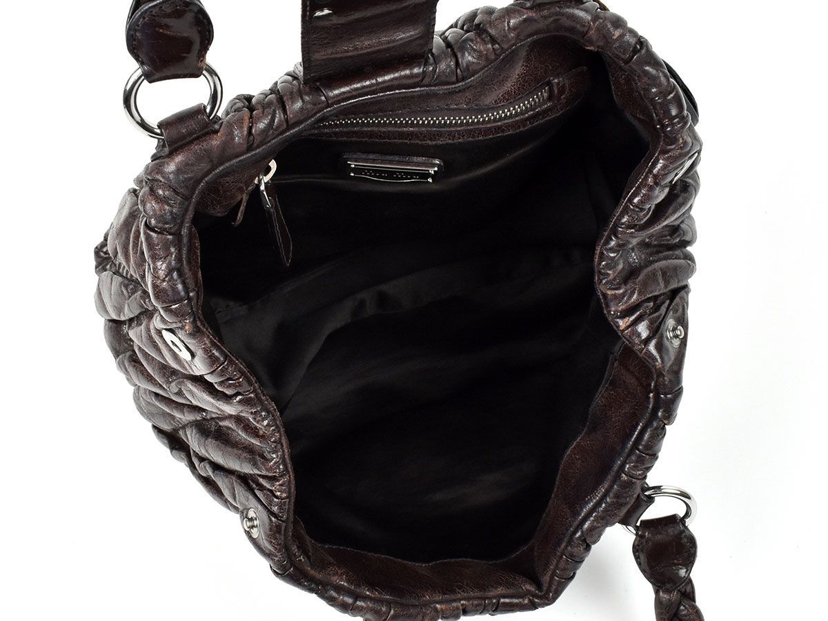 167633◇ MIUMIU ミュウミュウ マテラッセ ハンドバッグ トートバッグ 鞄 レザー 革 ブラウン ギャザー 編み込みハンドル レディース/ B_画像2