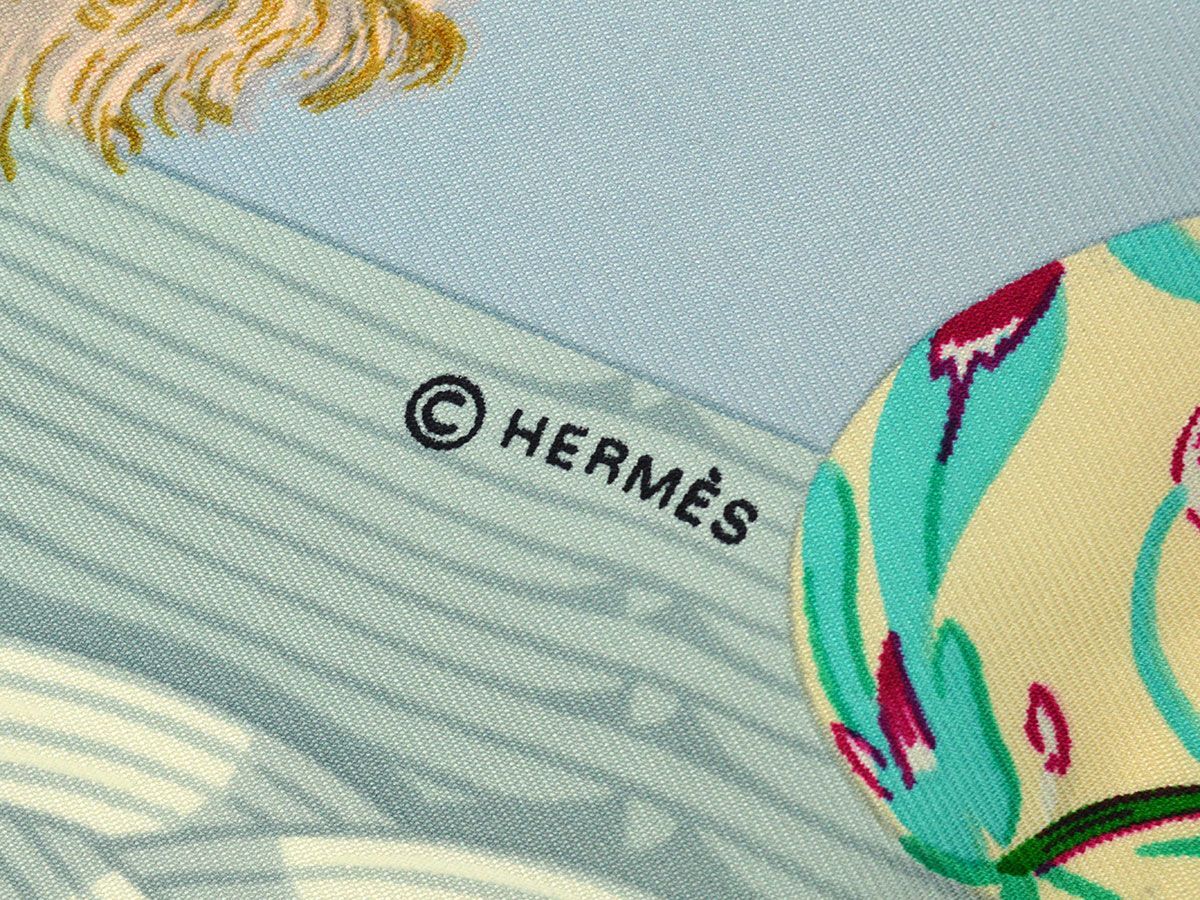 173333◆ HERMES エルメス COUVEE D’HERMES エルメスの卵 カレ90 大判スカーフ シルク ブルー ピンク レディース ファッション小物/ G_画像2
