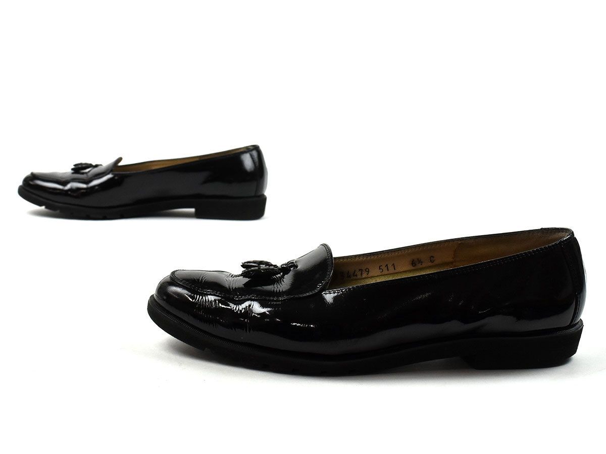 166590〇 Ferragamo フェラガモ ローファー パンプス 靴 23.5cm パテントレザー エナメル ブラック 黒 レディース ローヒール/ F_画像2