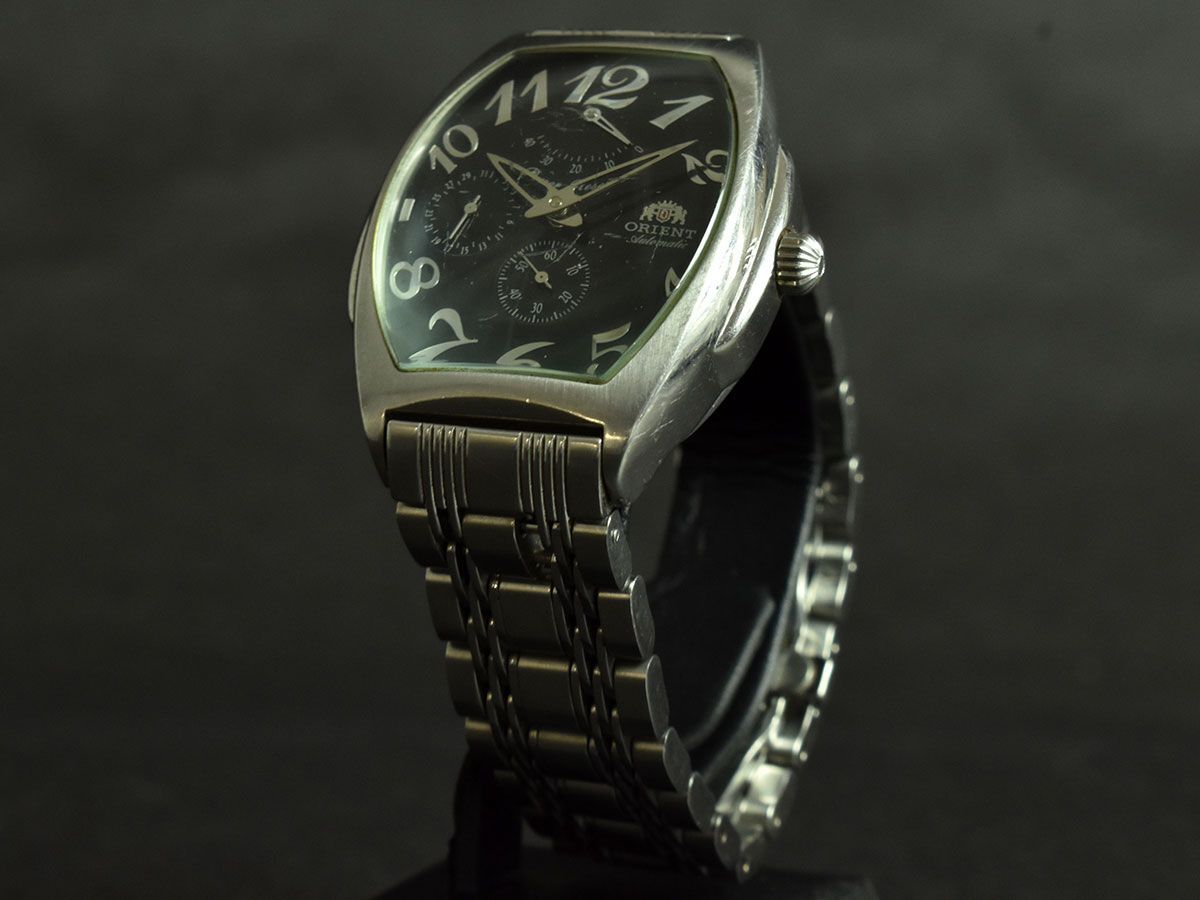 H0275◇動作確認済 ORIENT オリエント パワーリザーブ 腕時計 自動巻き デイト スモセコ EZAB-C0CS SS ブラック シルバー メンズ/ D_画像2