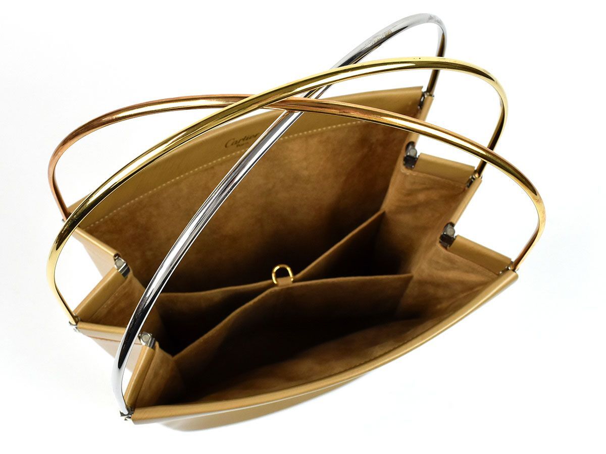 173626◇美品 Cartier カルティエ トリニティ ハンドバッグ バッグ 鞄 レザー 革 ベージュ メタルハンドル シンプル レディース/ B_画像2