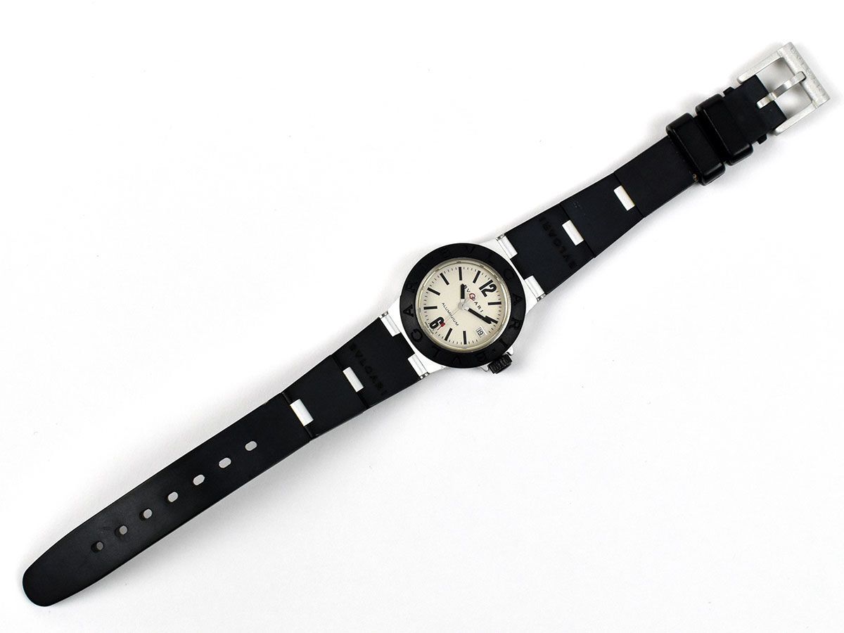 173364◆美品 動作確認済 BVLGARI ブルガリ アルミニウム 腕時計 クォーツ AL29TA デイト 樹脂 シルバー ブラック レディース/ D_画像5