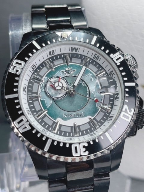 新品 DOMINIC ドミニク 正規品 機械式 自動巻き メカニカル 腕時計 アースギミック からくり時計 アンティーク コレクション 地図 黒_画像1