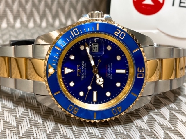新品 テクノス TECHNOS 正規品 腕時計 定番腕時計 ビジネスウォッチ ダイバー腕時計 メンズ プレゼント ブルー コンビベルト 回転ベゼル_画像6