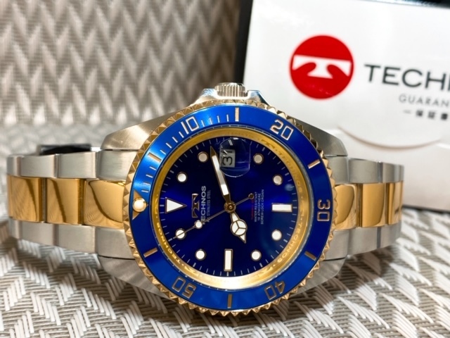 新品 テクノス TECHNOS 正規品 腕時計 定番腕時計 ビジネスウォッチ ダイバー腕時計 メンズ プレゼント ブルー コンビベルト 回転ベゼル_画像8