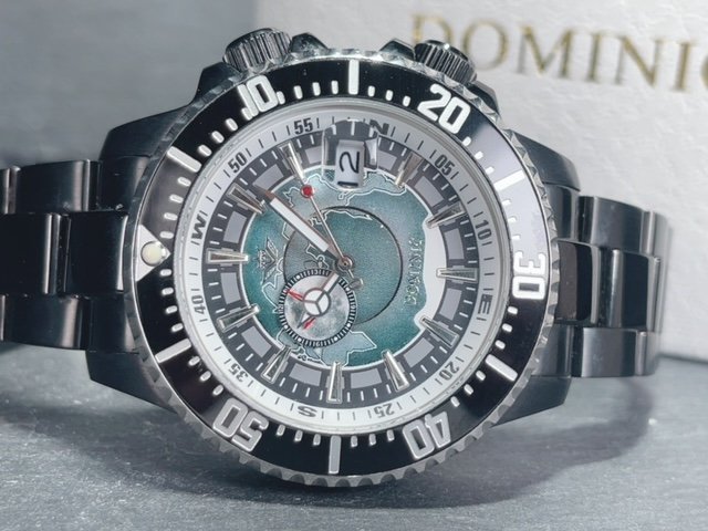 新品 DOMINIC ドミニク 正規品 機械式 自動巻き メカニカル 腕時計 アースギミック からくり時計 アンティーク コレクション 地図 黒_画像4