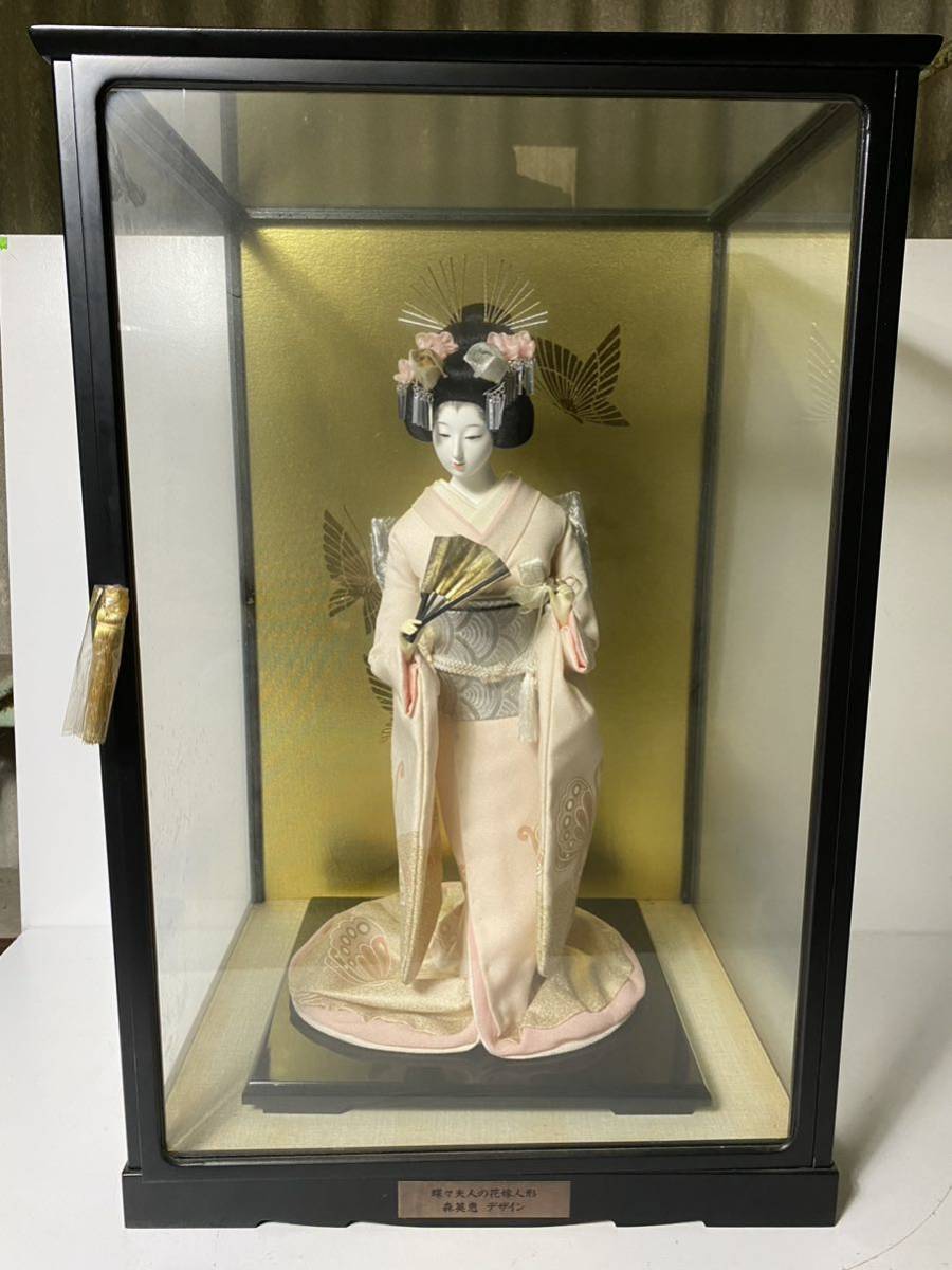 森英恵 蝶々夫人の花嫁人形 デザイン 日本人形 市松人形 着物 ガラスケース レトロ アンティーク HANAE MORI 博多人形 人形高さ48cm YO3Z