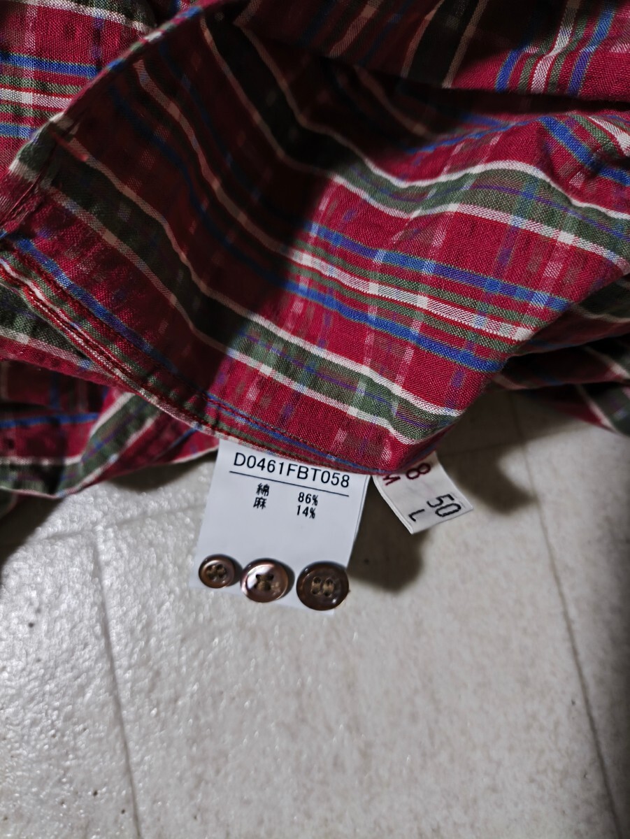 二枚セット　日本製　サイズ：48M　美品　　Papas パパス チェック柄 長袖シャツ 綿×麻 リネン　ボタンダウンシャツ_画像8