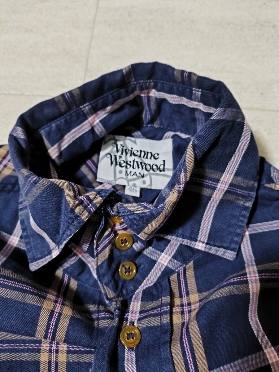 サイズ：46　日本製　Vivienne Westwood MAN(ヴィヴィアンウエストウッドマン)　長袖 チェックシャツ　刺繍ロゴ_画像2