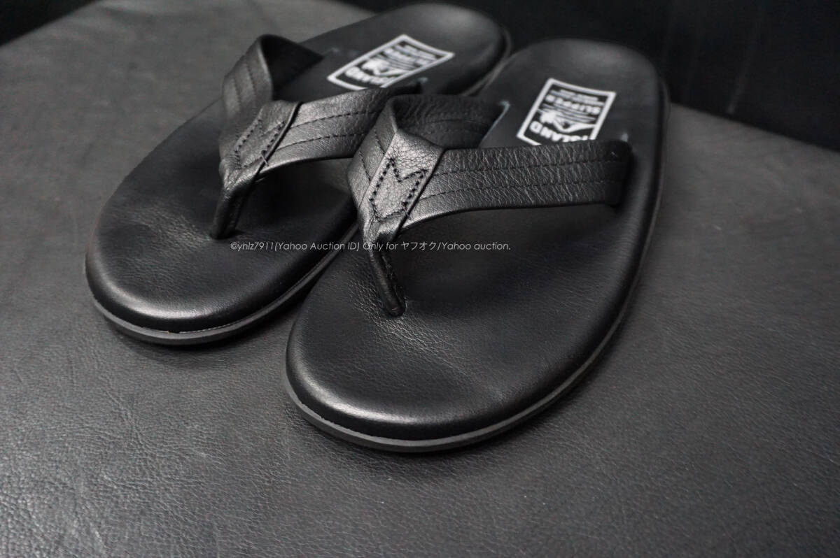 美品 ISLAND SLIPPER PB202 ATRAS BLACK レザーサンダル スムースレザー オールブラック US6/24cm トング アイランドスリッパ 本革 ビーチ_画像5